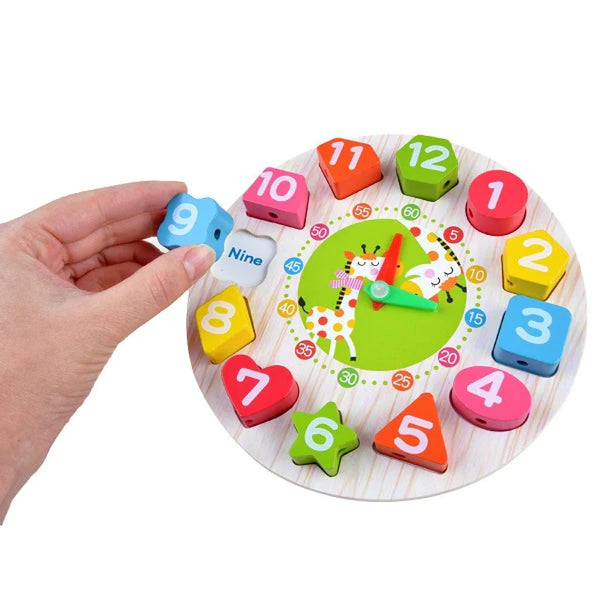 WOODEN LEARNING CLOCK WITH LACING BEADS FOR KIDS
