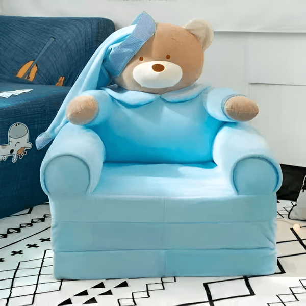 2 IN 1 FOLDABLE BABY SOFA-SEATER FOR KIDS - TEDDY BEAR